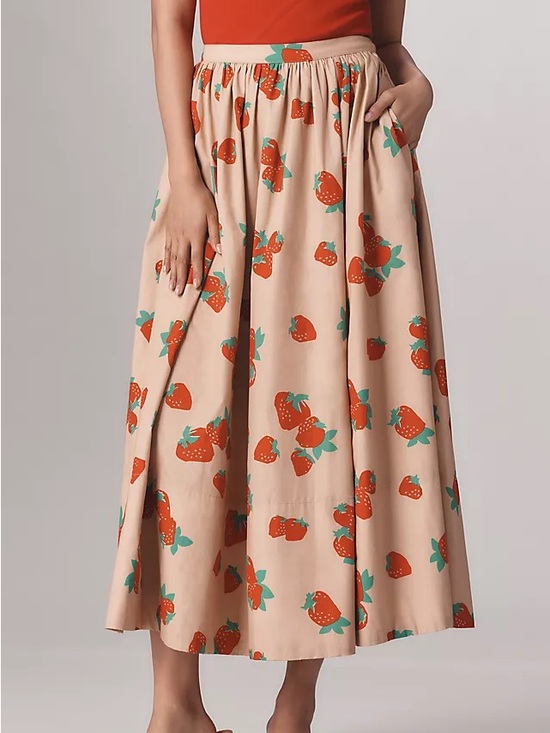 Anthropologie Dresses & Skirts - Anthropologie Maeve Jacie Poplin Maxi Skirt in Strawberry Print XL